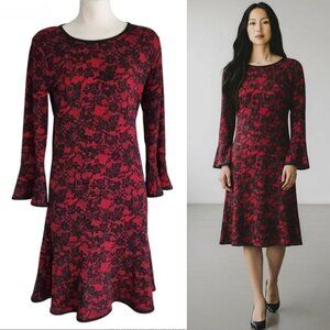 MICHAEL by Michael Kors Lace Print Bell-Sleeve Dress Dark Romantic Size S